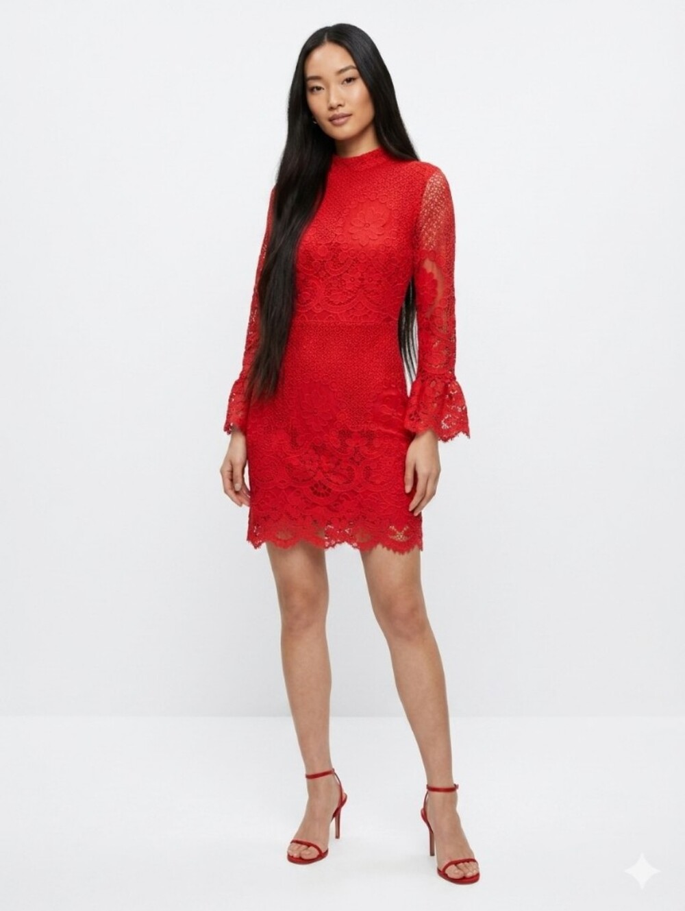 Red Lace Dress - Elegant High Neck